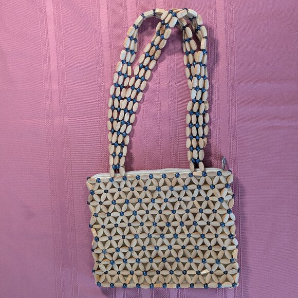 Artist Liang Quan Wooden Bead Flower Design Lined Zippered Purse - Picture 3 of 15